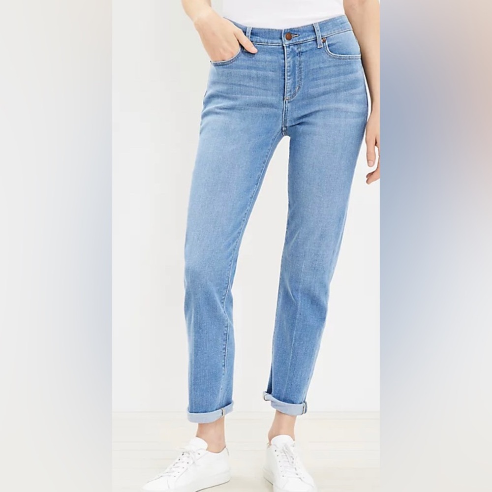 New! Loft Petite Girlfriend Jeans in Destructed Mid Stone Wash 29P